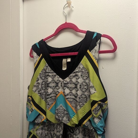 Large Emma & Michelle Snake Asymmetric Sleeveless Tribal Pattern Dress - Picture 6 of 9